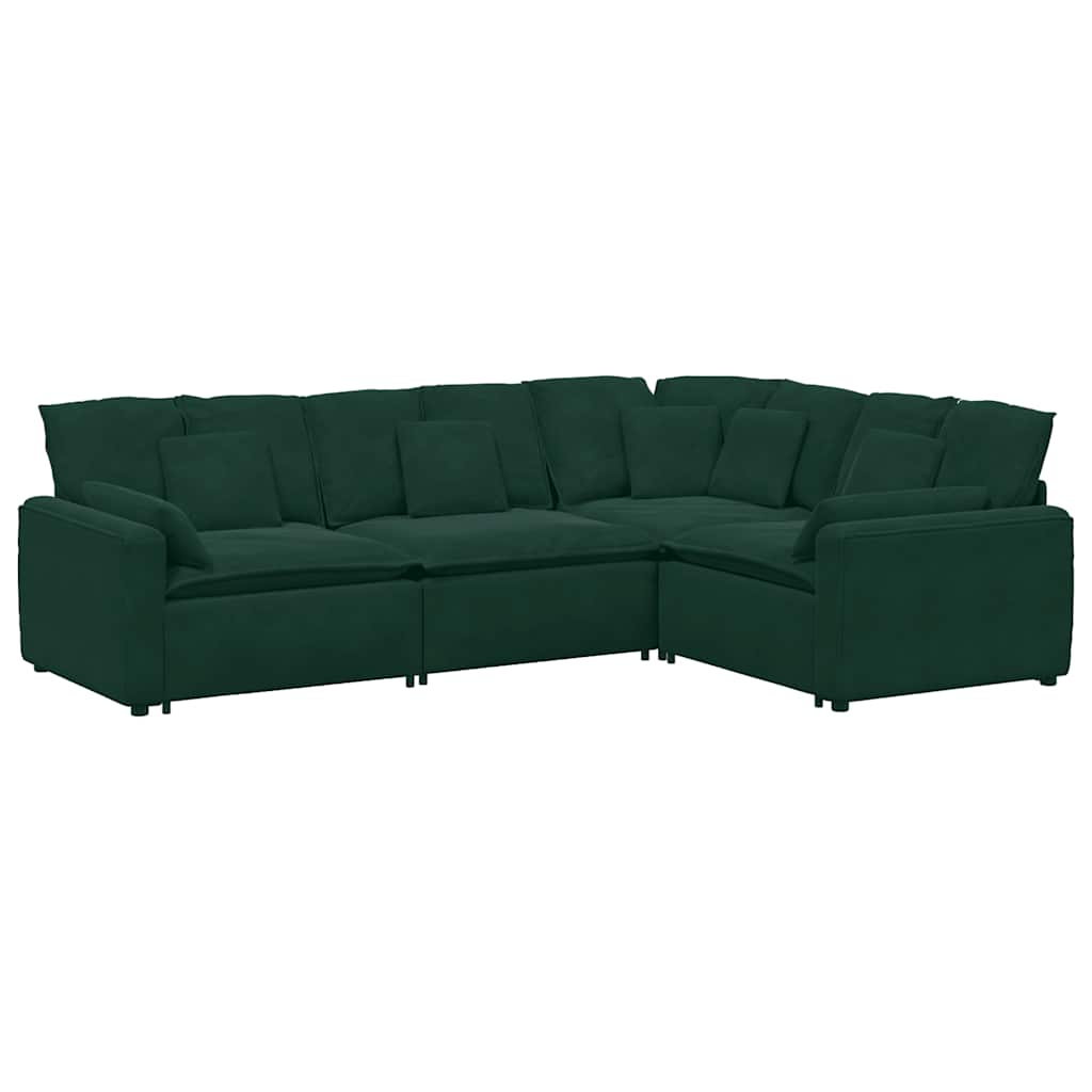 Modularna sofa s jastucima, baršunasta tamnozelena