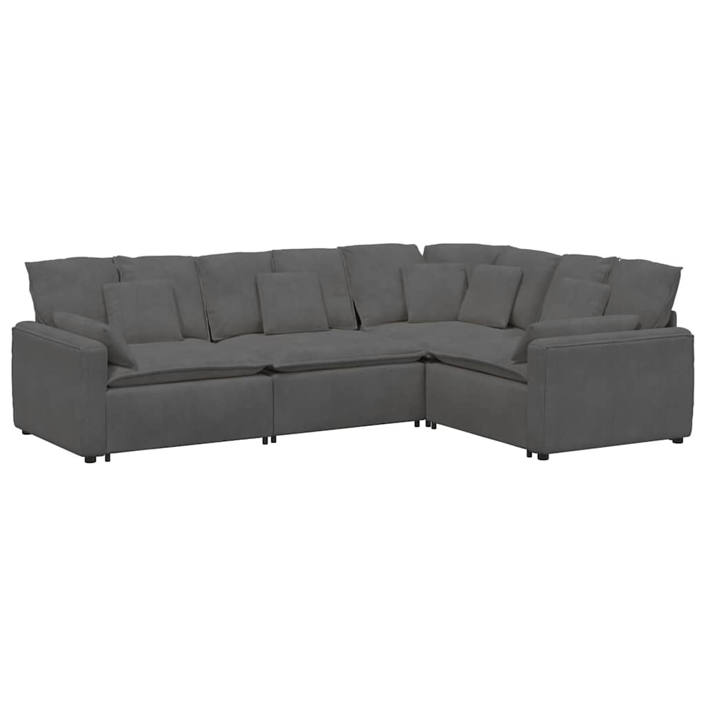 Modularna sofa s jastucima, korduro tkanina, tamno siva