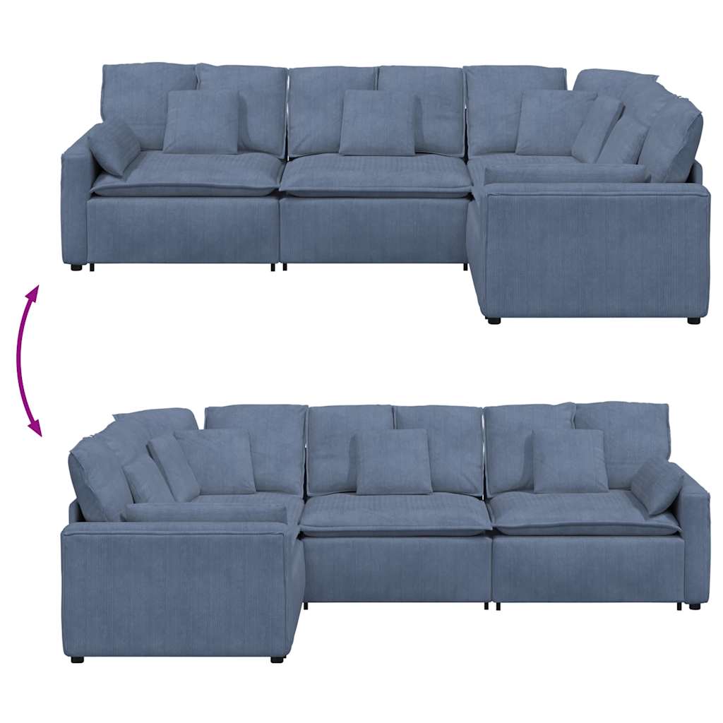 Modularna sofa s jastucima, korduro tkanina, plava