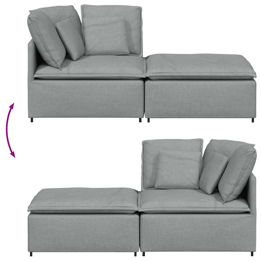 Modularna sofa s podnožjem i jastucima, tkanina, svijetlo siva