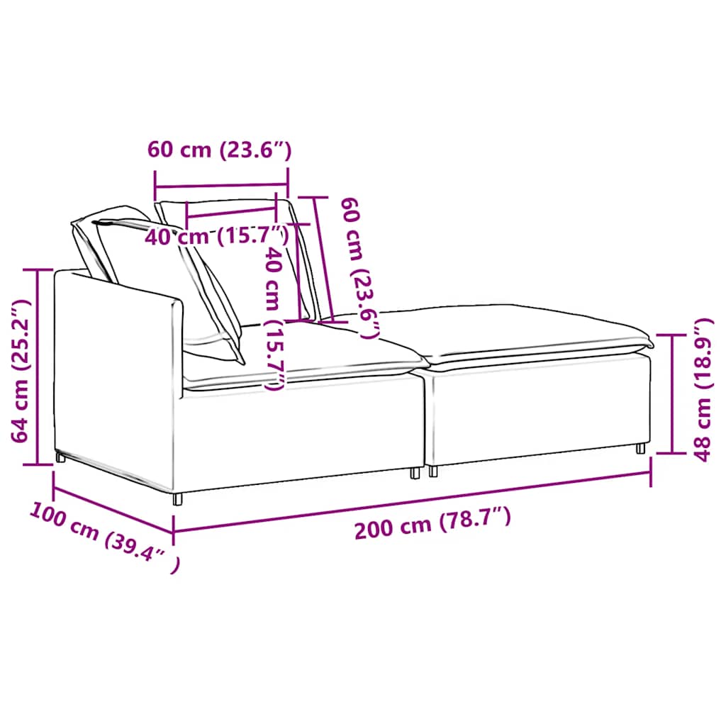 Modularna sofa s podnožjem i jastucima, tkanina, svijetlo siva