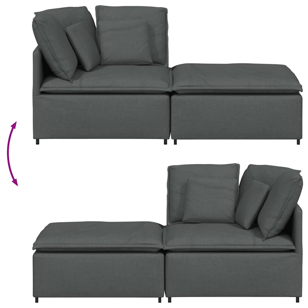 Modularna sofa s podnožjem i jastucima, tkanina, tamno siva
