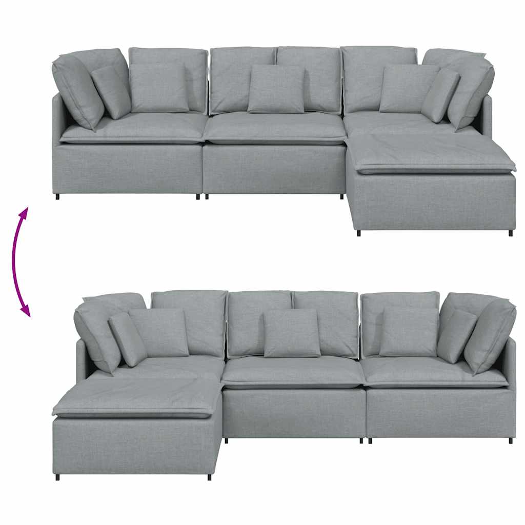 Modularna sofa s podnožjem i jastucima, tkanina, svijetlo siva