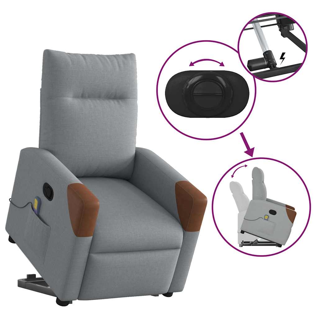 Masažni naslonjač na podizanje od tkanine svjetlosivi