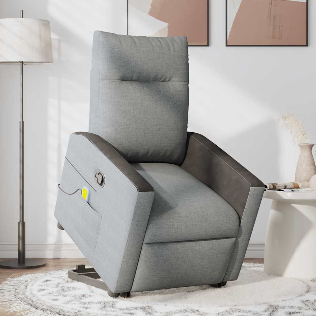 Masažni naslonjač na podizanje od tkanine svjetlosivi