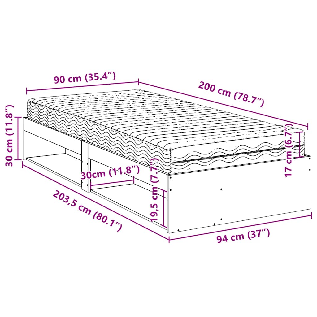 Dnevni krevet s madracem voštano smeđi 90x200 cm od borovine
