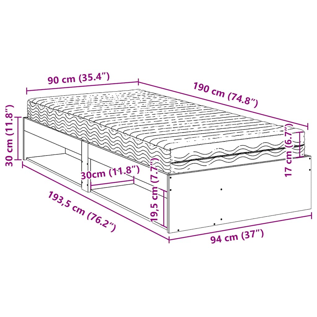 Dnevni krevet s madracem 90 x 190 cm od masivne borovine