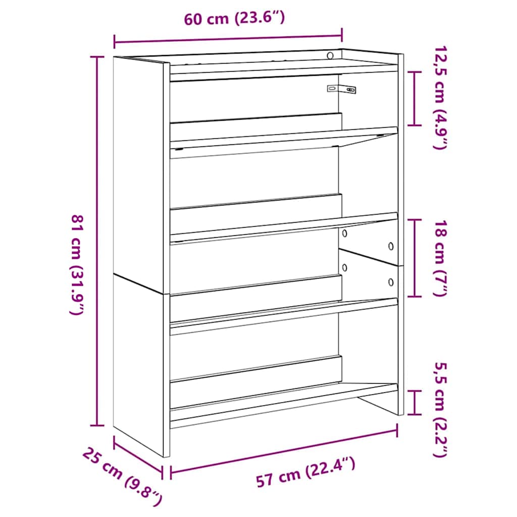 Stalak za cipele bijeli 60x25x81 cm od konstruiranog drva