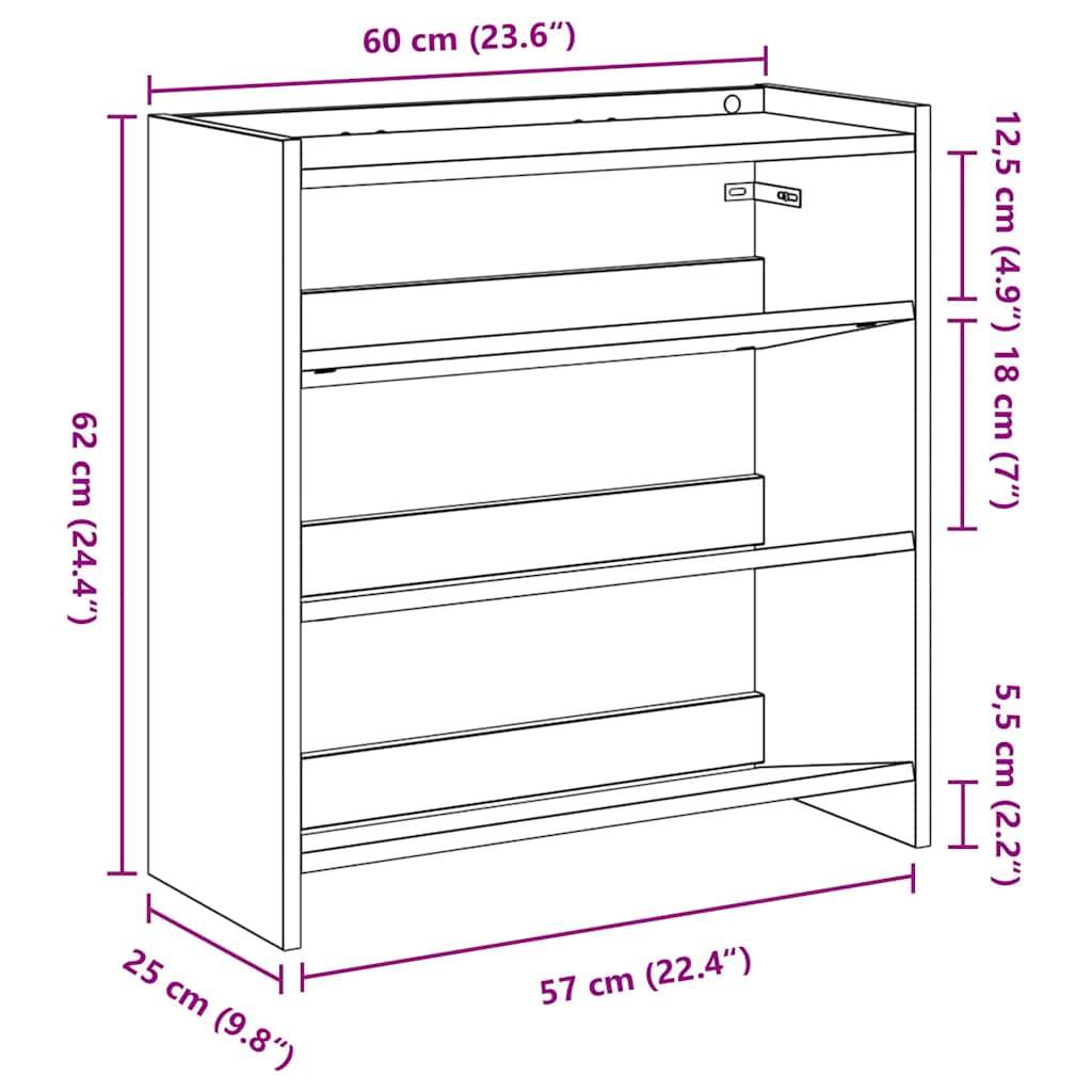 Stalak za cipele boja hrasta 60x25x62 cm konstruirano drvo