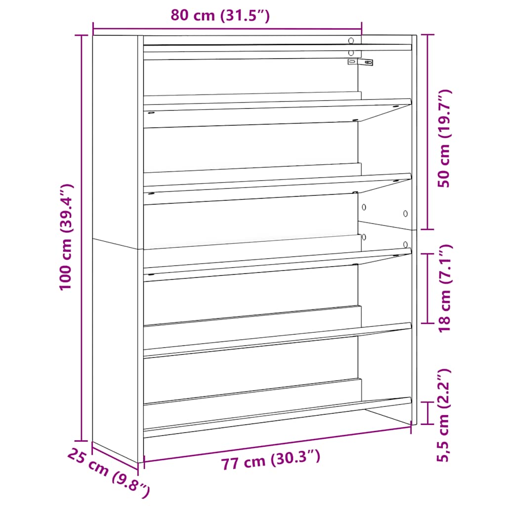 Stalak za cipele boja staro drvo 80x25x100 cm konstruirano drvo