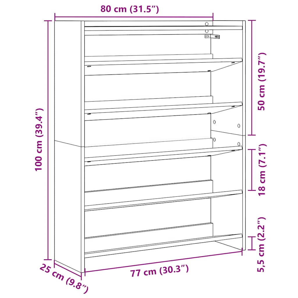 Stalak za cipele boja hrasta 80x25x100 cm konstruirano drvo