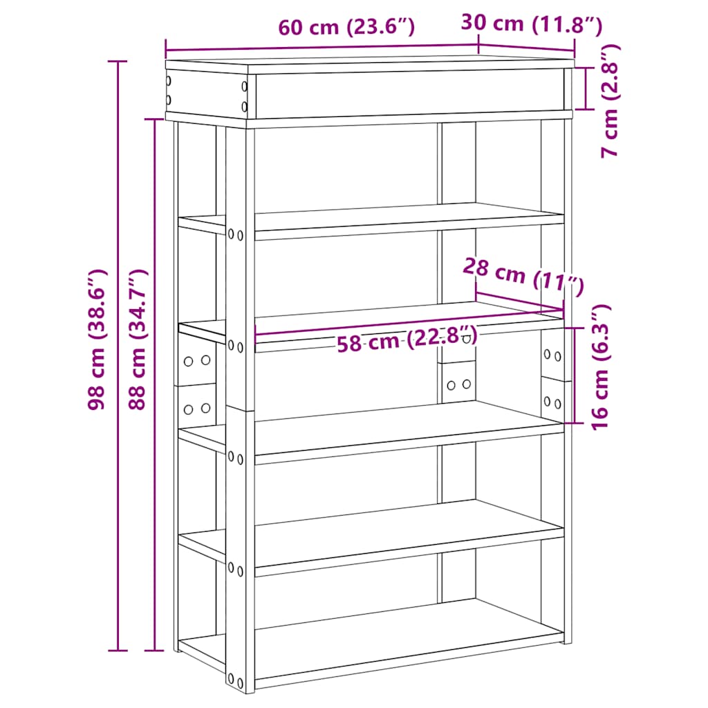Stalak za cipele boja staro drvo 60x30x98 cm konstruirano drvo