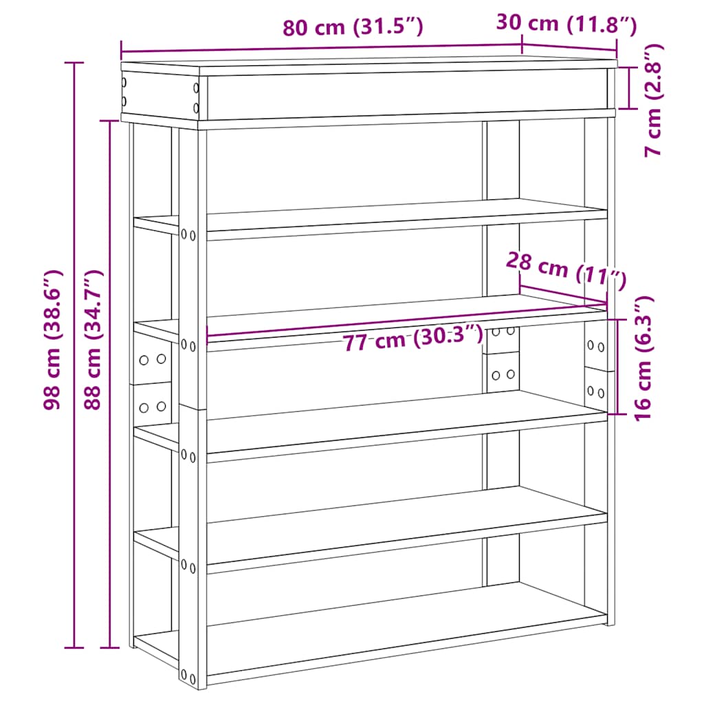 Stalak za cipele boja betona 80x30x98 cm konstruirano drvo