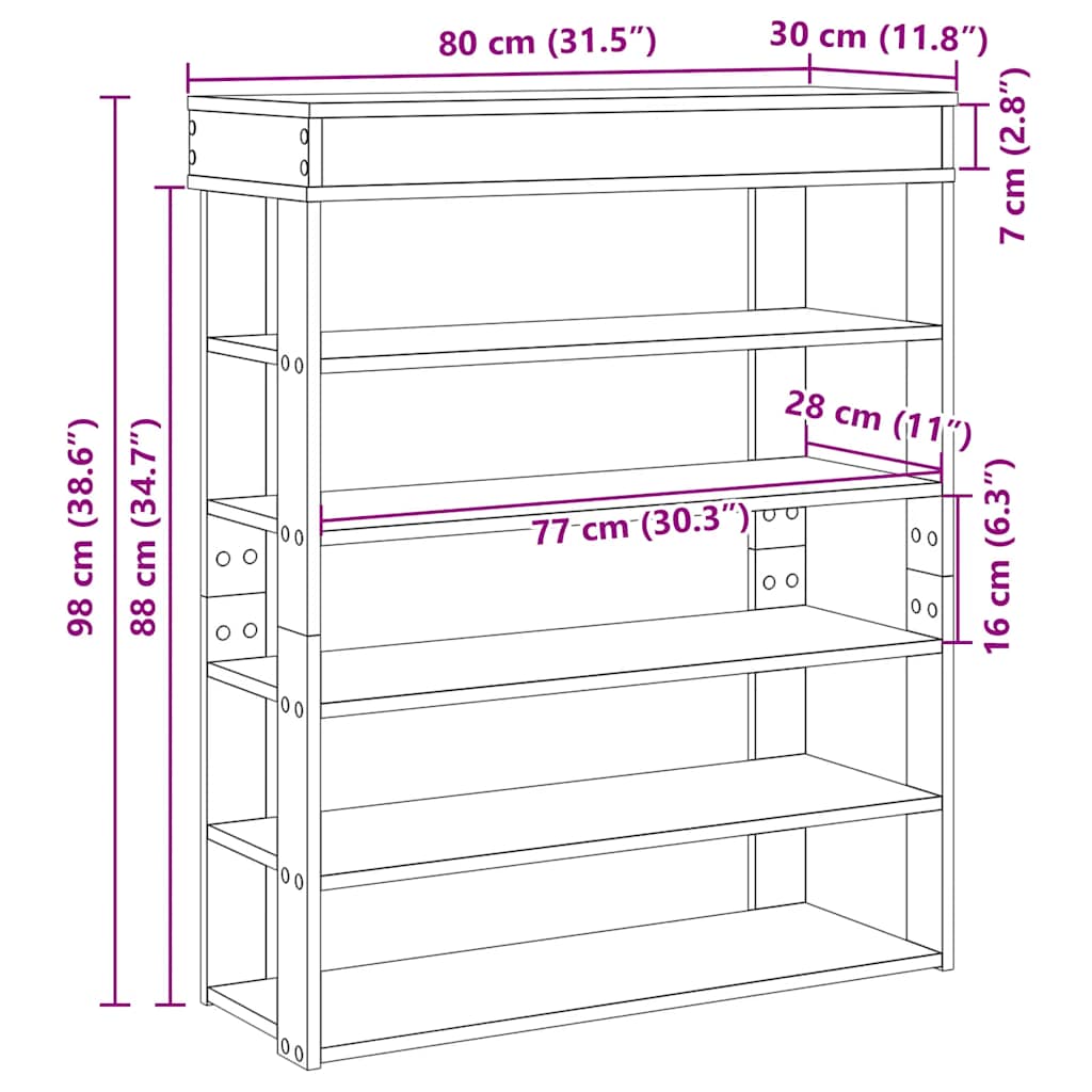 Stalak za cipele boja hrasta 80x30x98 cm konstruirano drvo