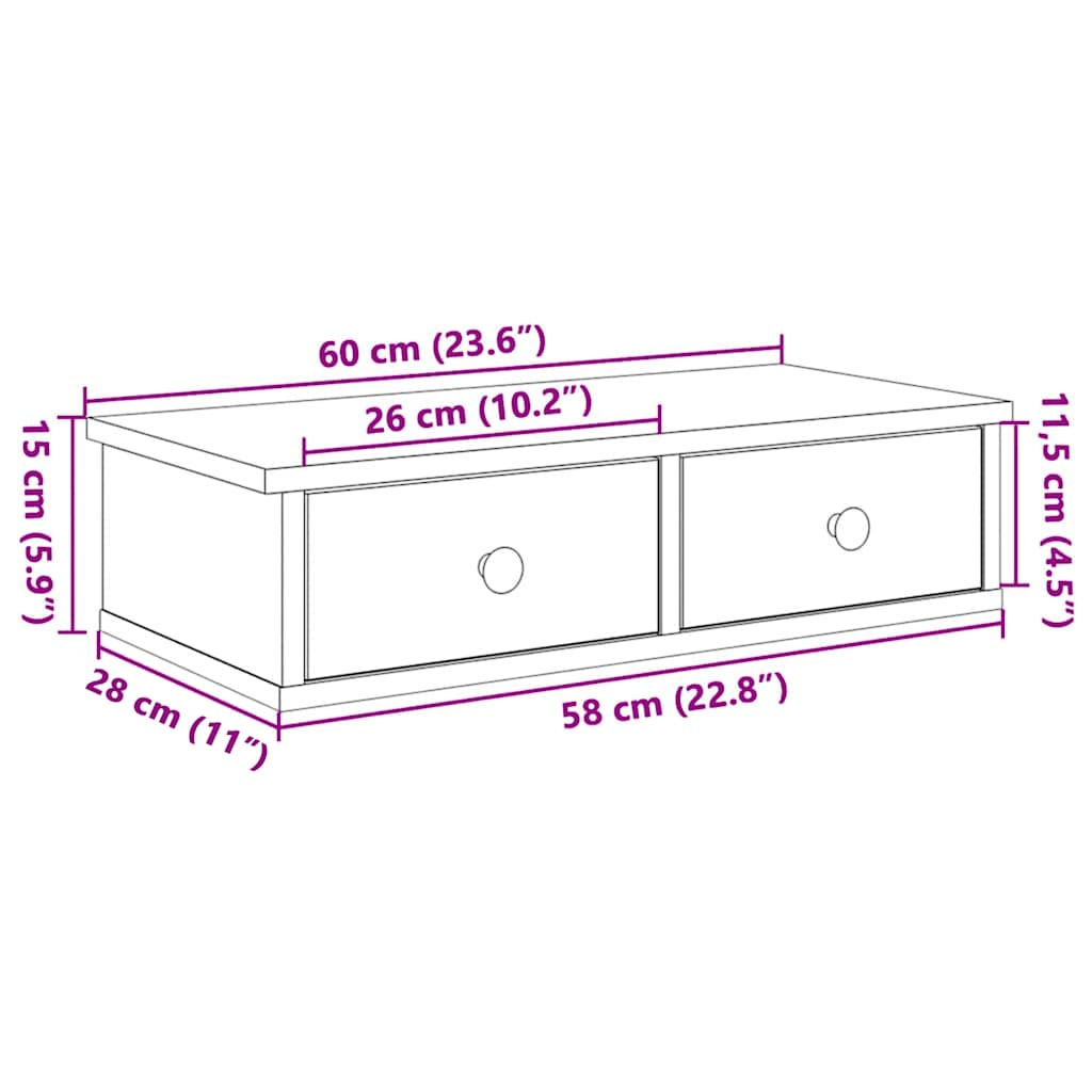 Zidna polica s ladicama bijela 60x28x15 cm konstruirano drvo