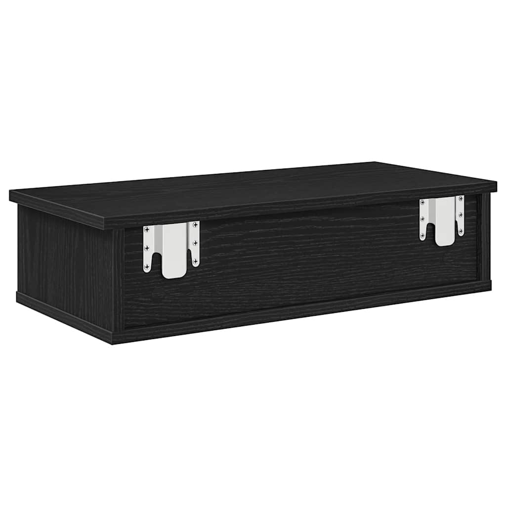 Zidna polica s ladicama crna 60x28x15 cm izrađeno drvo