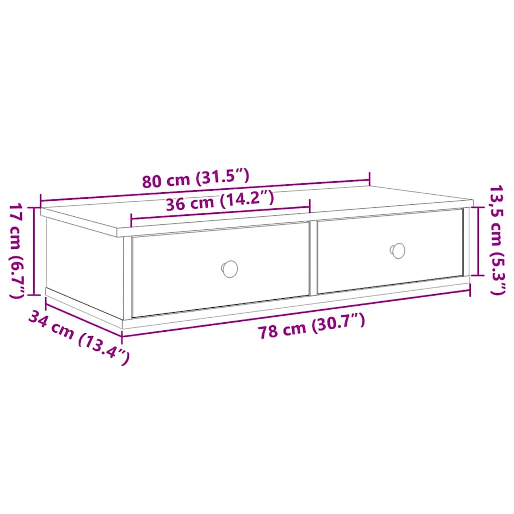 Zidna polica s ladicama bijela 80x34x17 cm izrađeno drvo