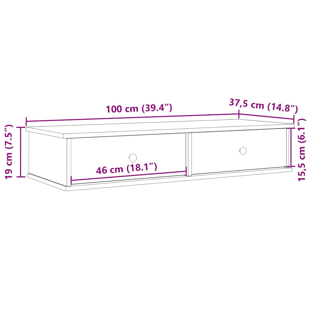 Zidna polica s ladicama crna 100x37,5x19 cm izrađeno drvo