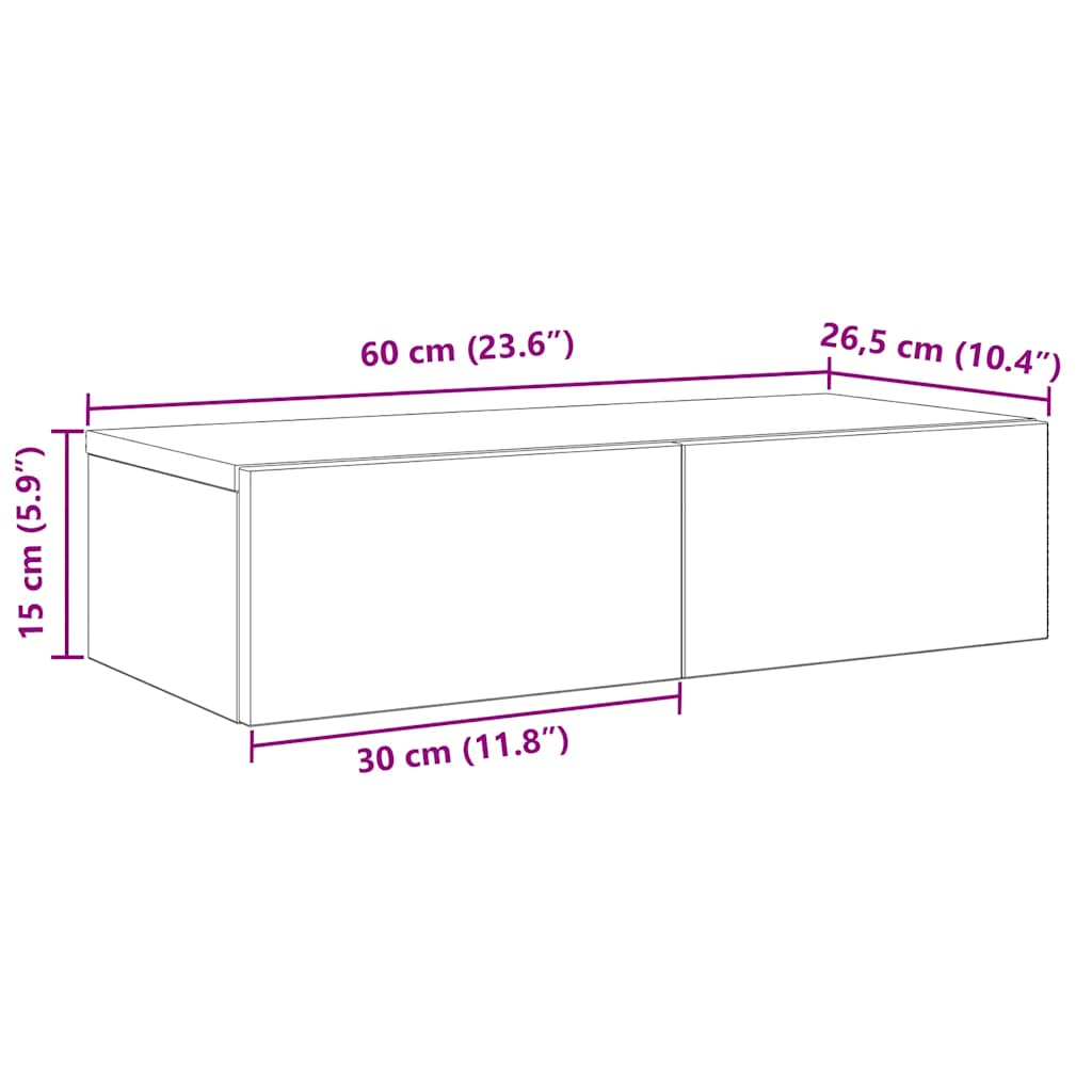 Zidna polica s ladicama siva sonoma 60x26,5x15 cm