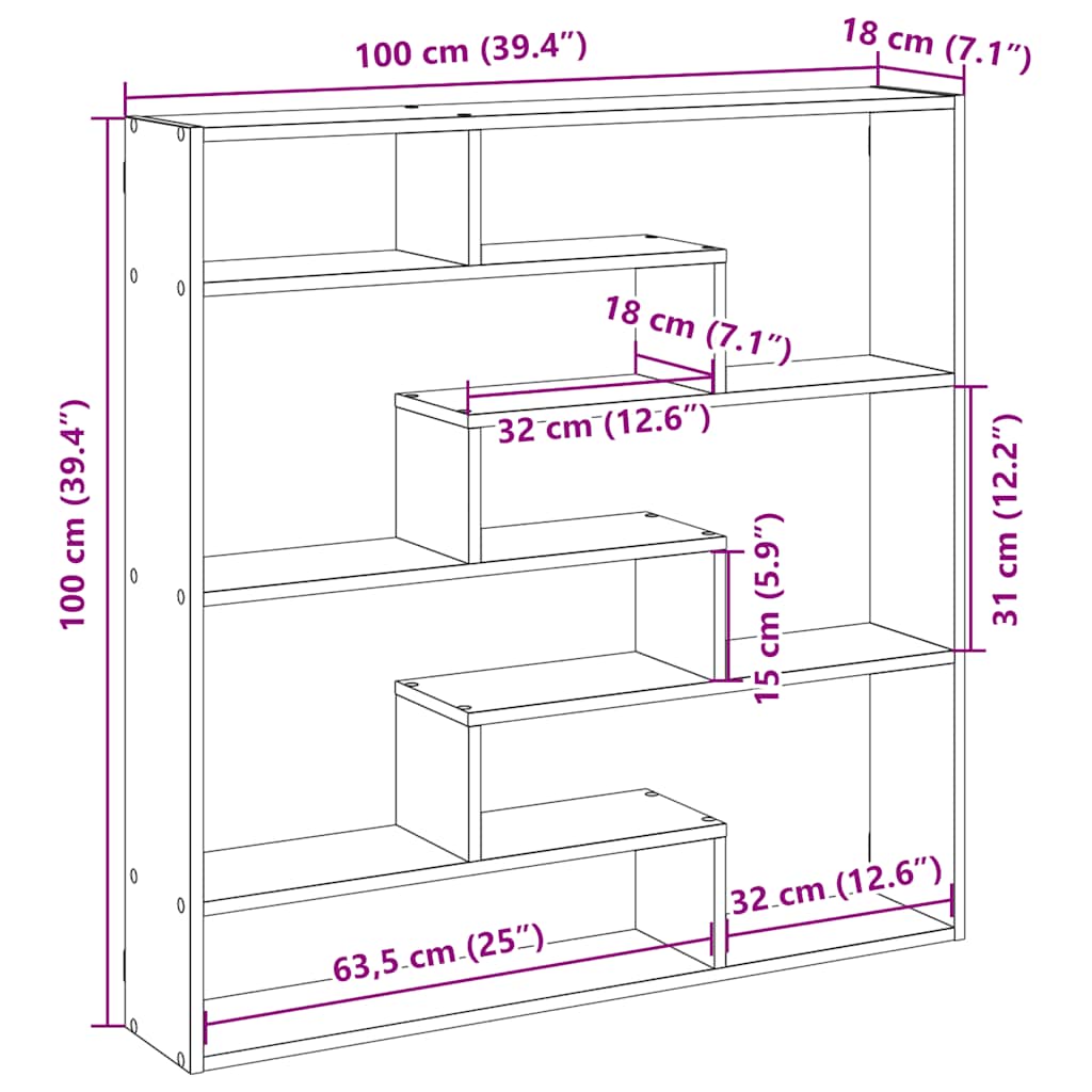 Zidna kockasta polica sa 7 odjeljaka Umjetnički izrađeno