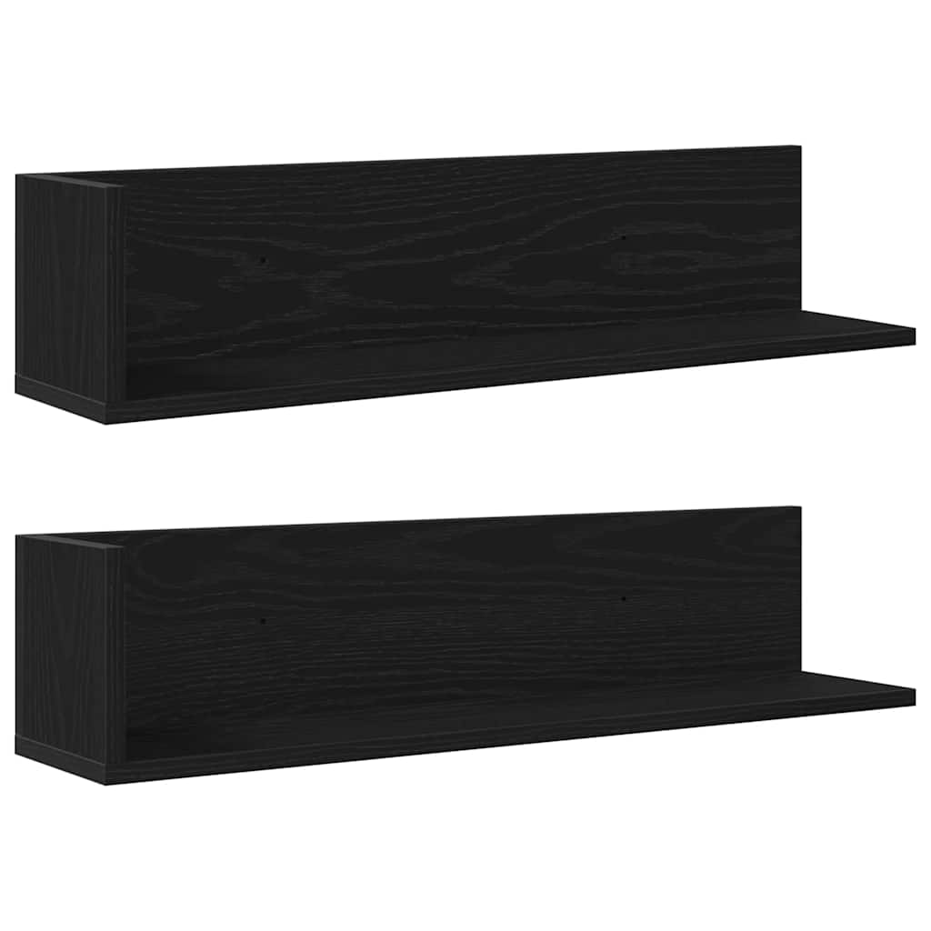 Zidne police 2 kom crne 75x16,5x16,5 cm konstruirano drvo