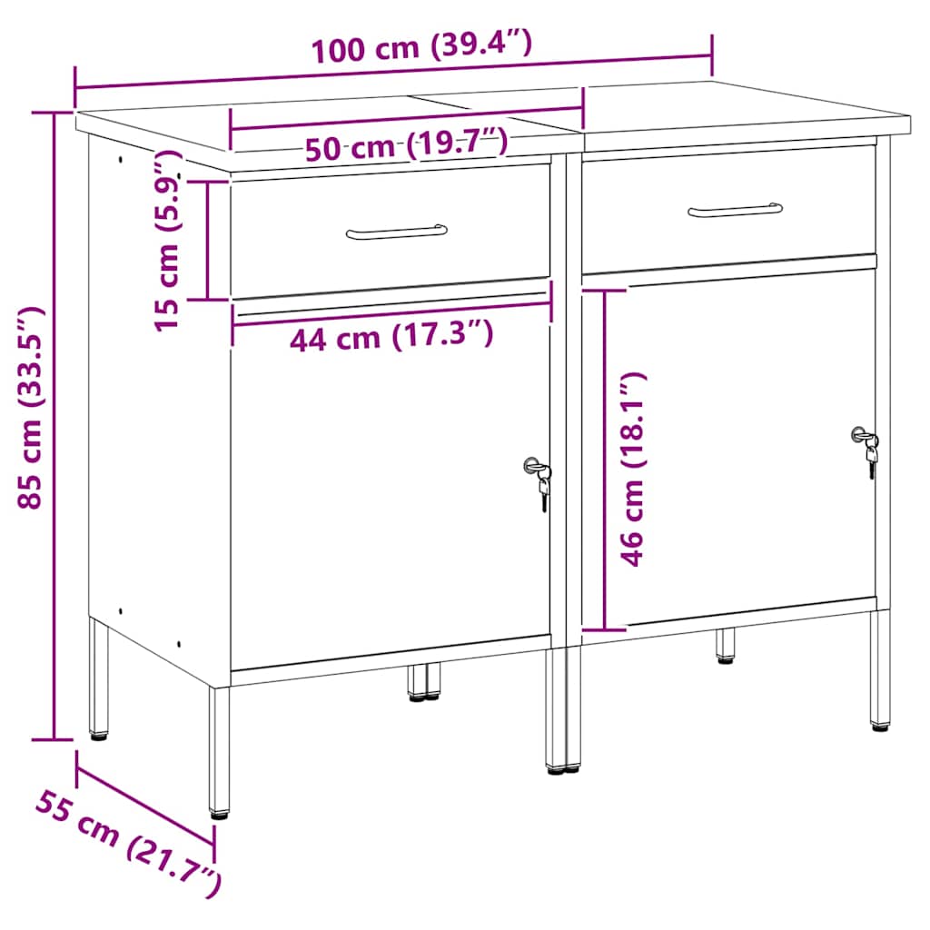 Radni ormar s ladicama 2 pcs Crna i Siva 100 x 55 x 85 cm