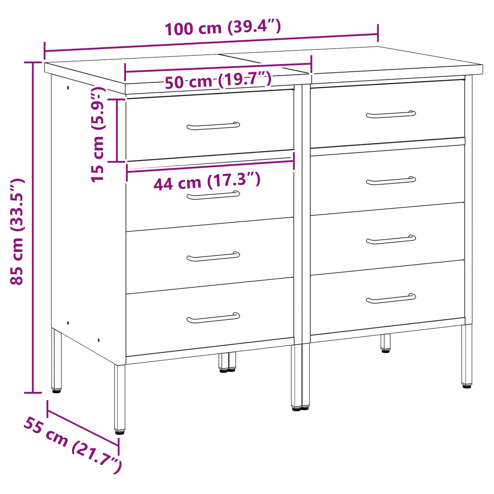 Radni ormar s ladicama 2 pcs Crna i Siva 100 x 55 x 85 cm