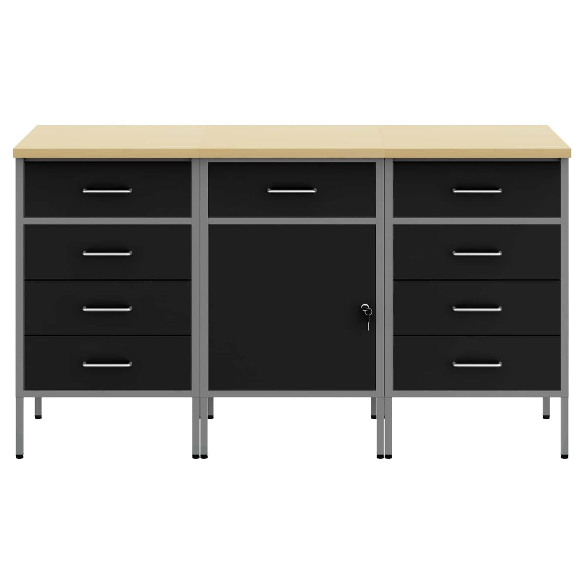 Radni ormar s ladicama 3 kom. Crna i Siva 150 x 55 x 85 cm