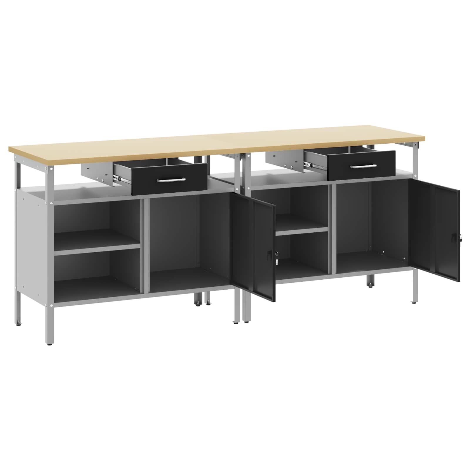 Set radnog stola s ladicama 2 pcs Crna i Siva 200 x 55 x 85 cm