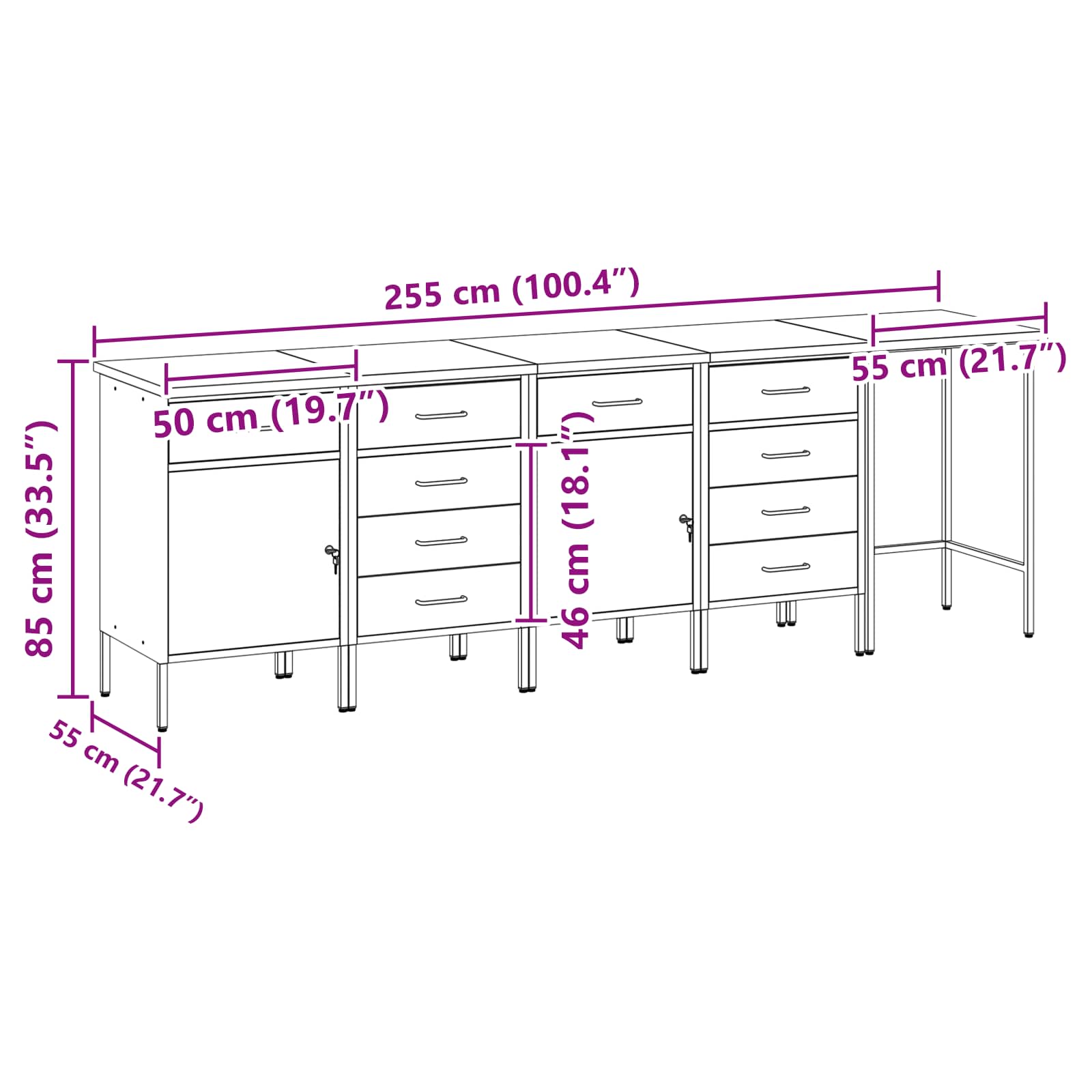 Set radnih ormarića s ladicama s pohranom 5 pcs Crna i Siva