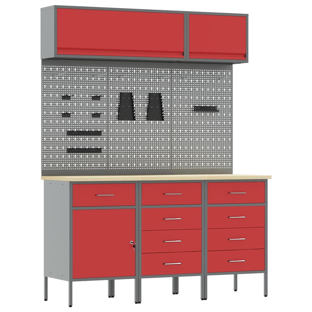 Set radnih ormarića s ladicama s pohranom 8 kom. Crvena