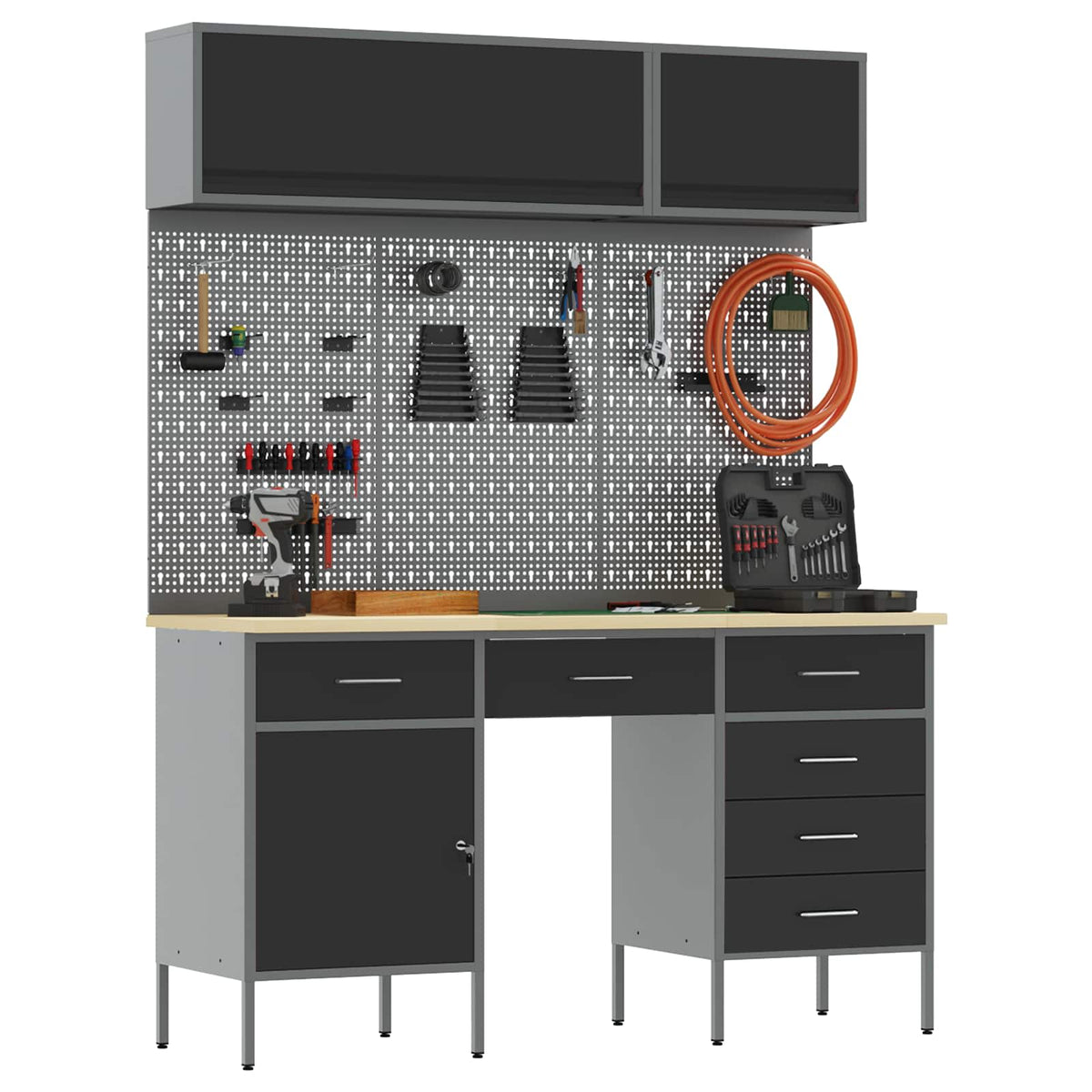 Set radnih ormarića s ladicama s pohranom 8 kom. Crna