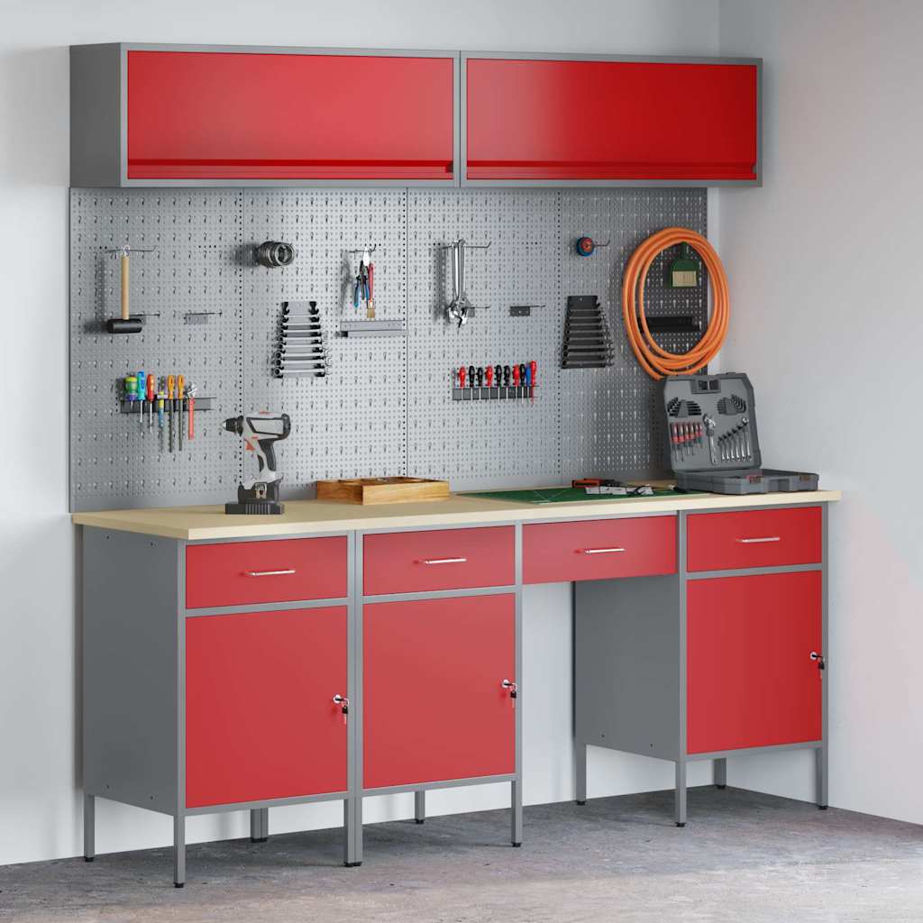 Set radnih ormarića s ladicama s pohranom 10 kom. Crvena