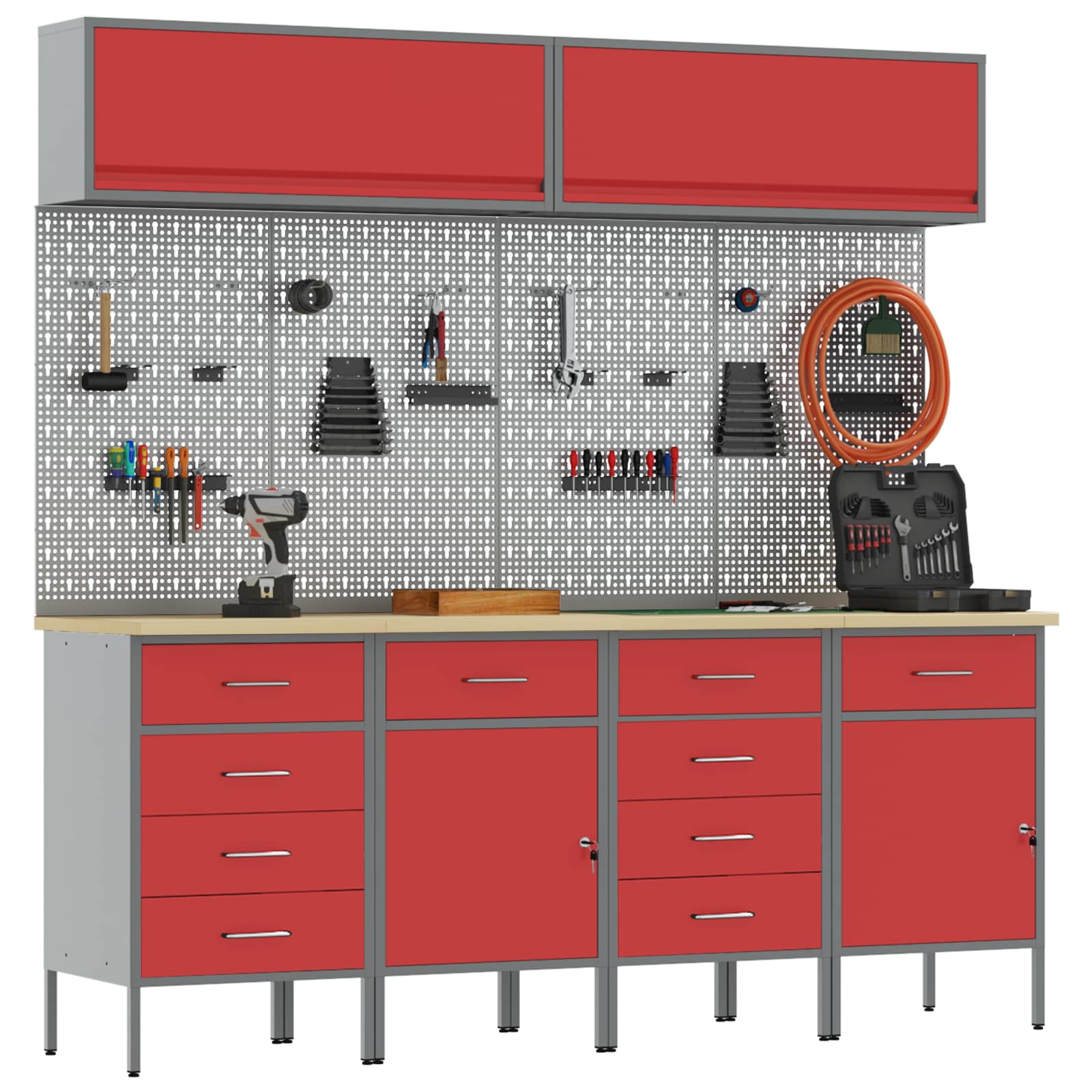 Set radnih ormarića s ladicama s pohranom 10 pcs Crvena