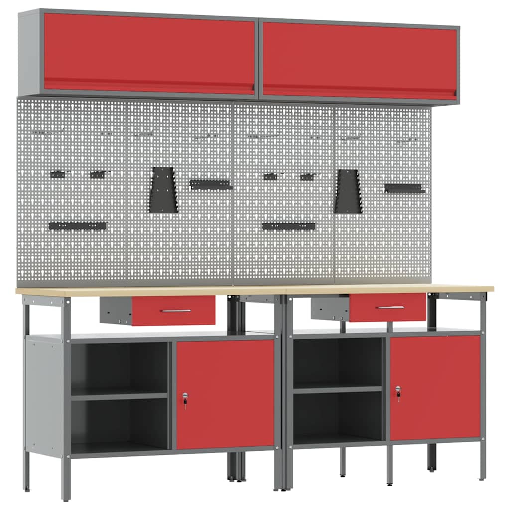 Set radnog stola 8 pcs Crvena i siva Čelik s prahom premazan