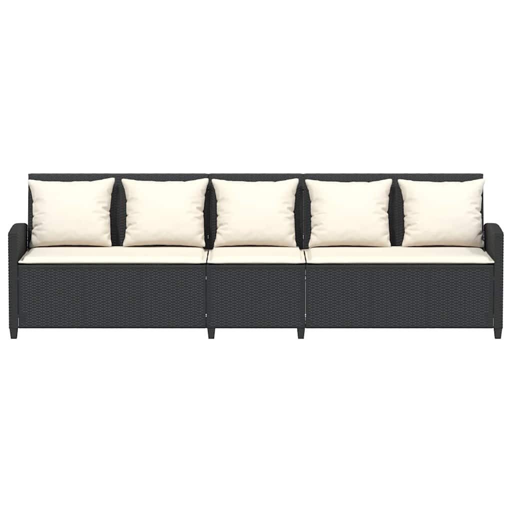 Vrtna sofa 5-sjed s jastucima crni poliratan