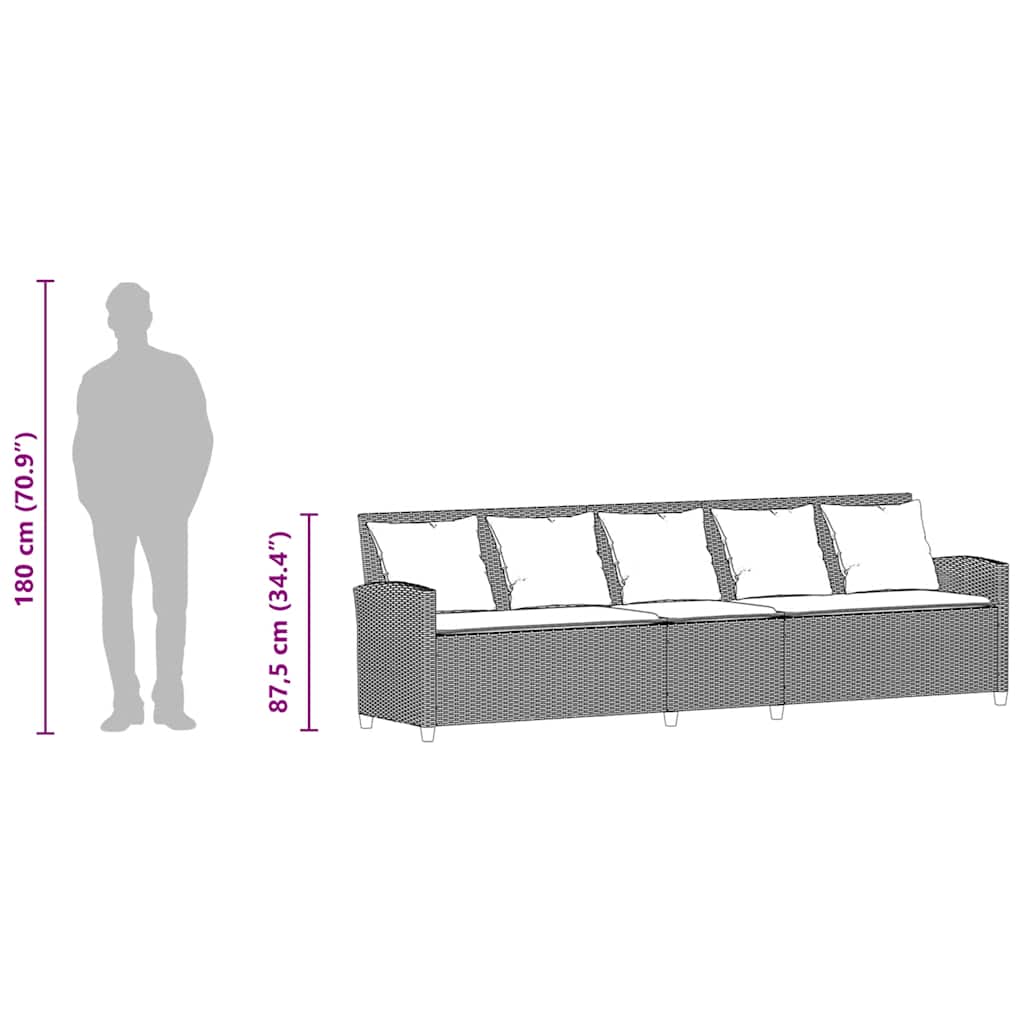 Vrtna sofa 5-sjed s jastucima crni poliratan