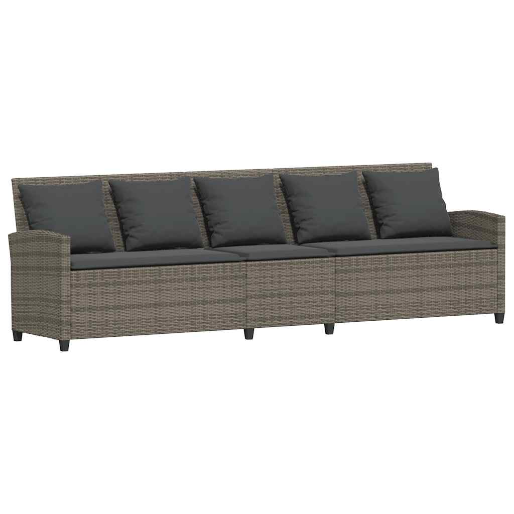 Vrtna sofa 5-sjed s jastucima sivi poliratan