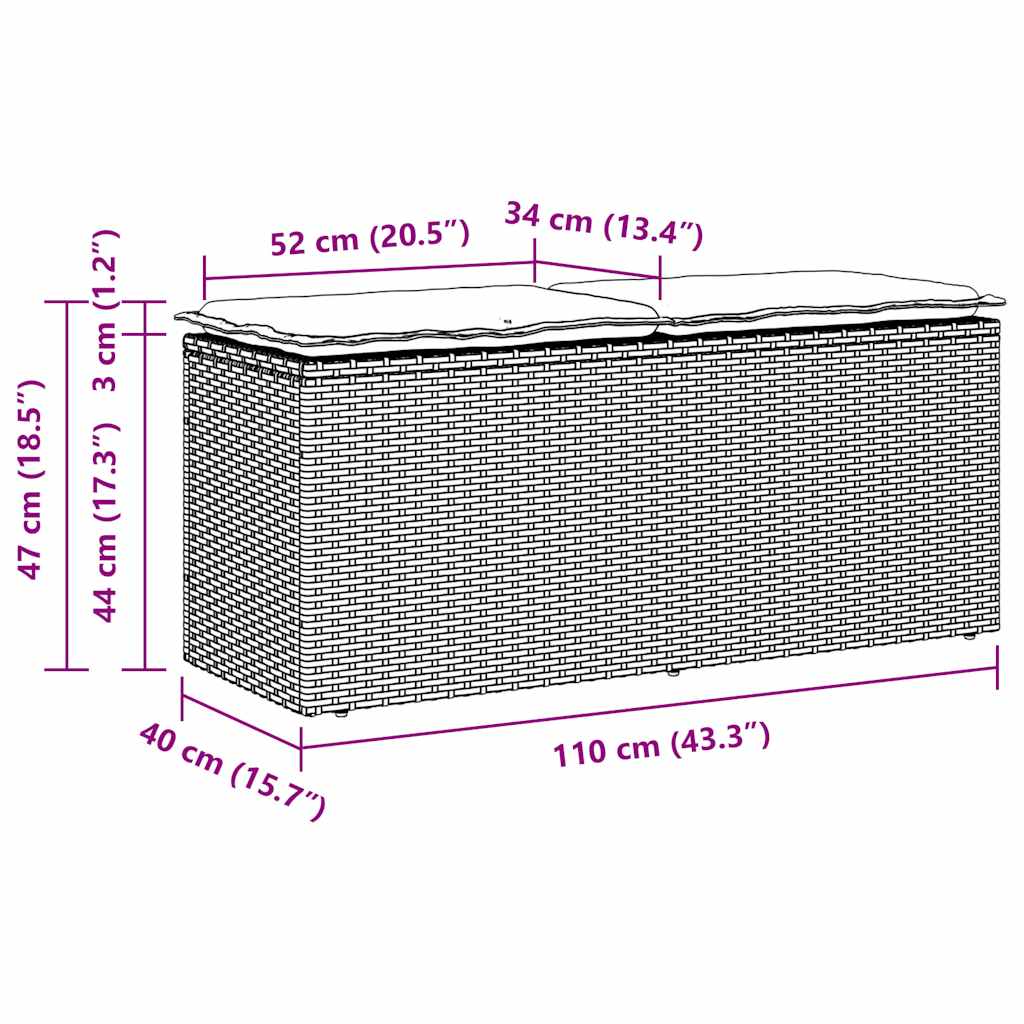 Vrtna klupa s jastukom smeđa 110x40x44 cm od poliratana