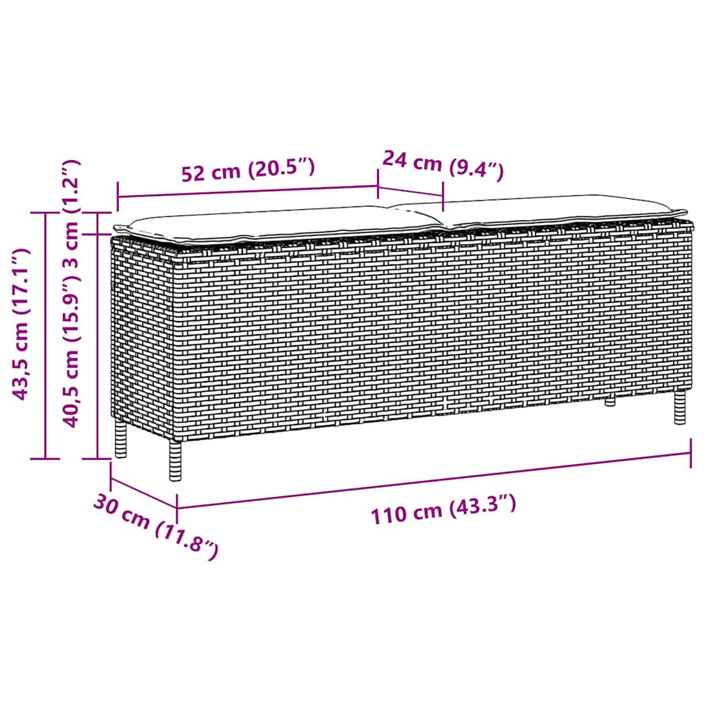 Vrtna klupa s jastukom crna 110x30x40,5 cm poliratan