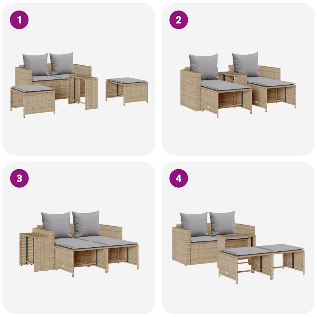 Vrtni set od 5 dijelova s jastucima, složiv, bež, poliratan