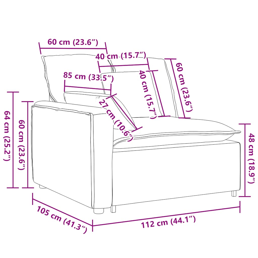 Modularni kauč s naslonom za ruke i jastucima krem boje 100 cm