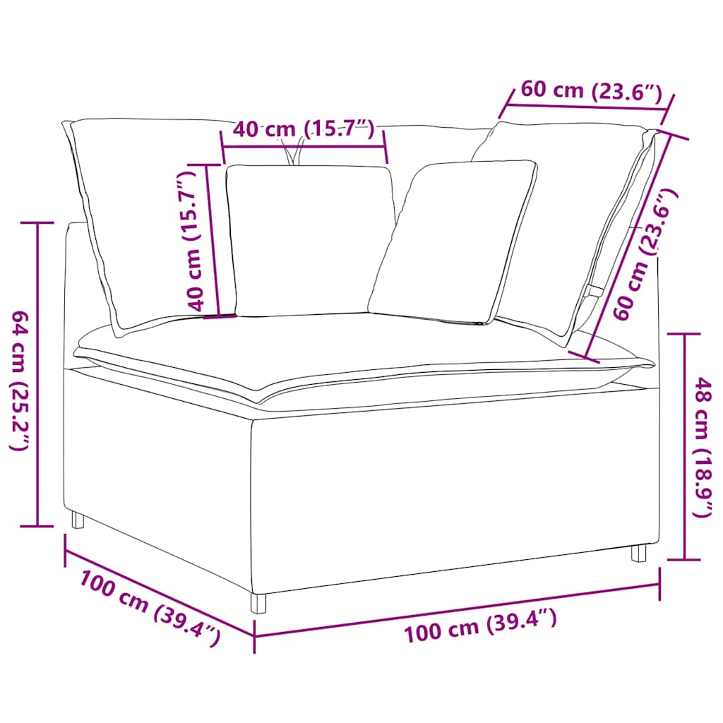 Modularna sofa Kutni modul s jastucima svijetlo siva 100 cm