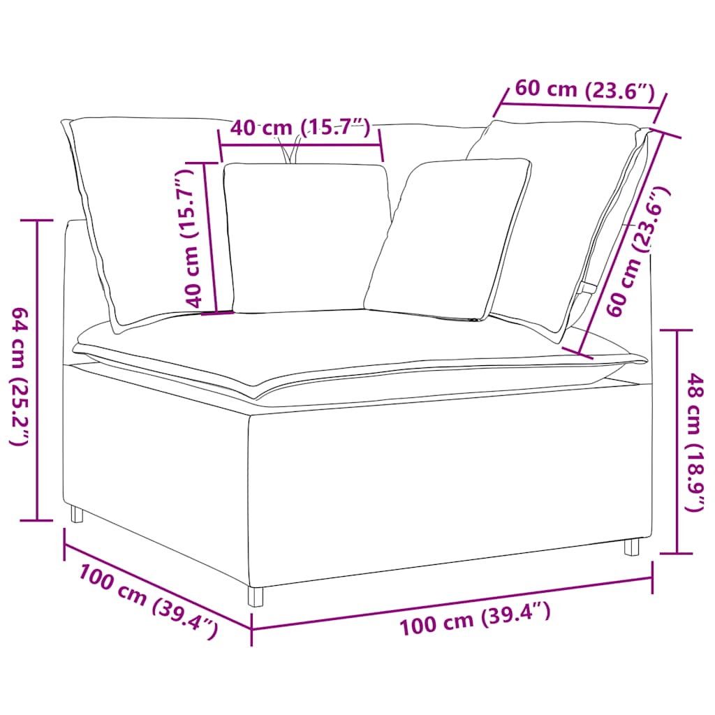 Modularni kutni kauč s jastucima krem boje 100 cm