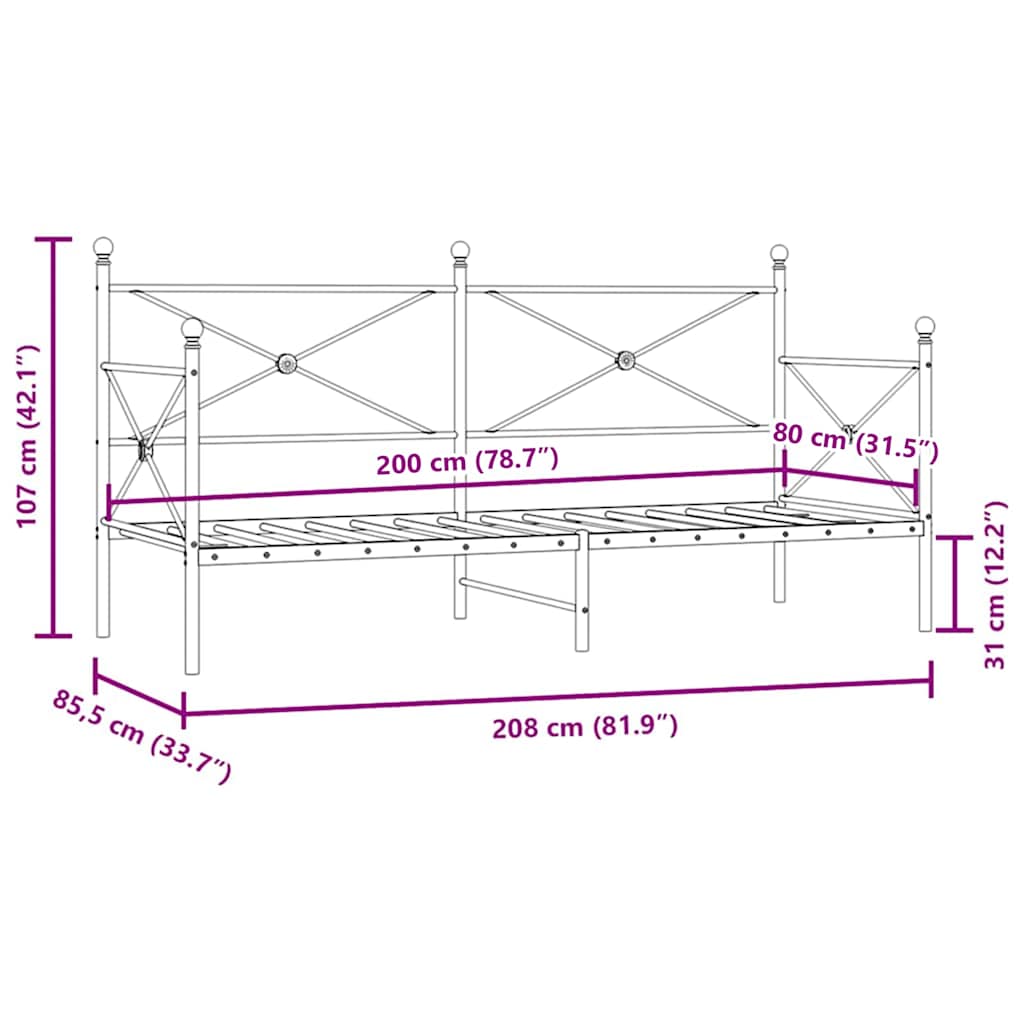 Dnevni krevet bez madraca crni 80x200 cm čelik