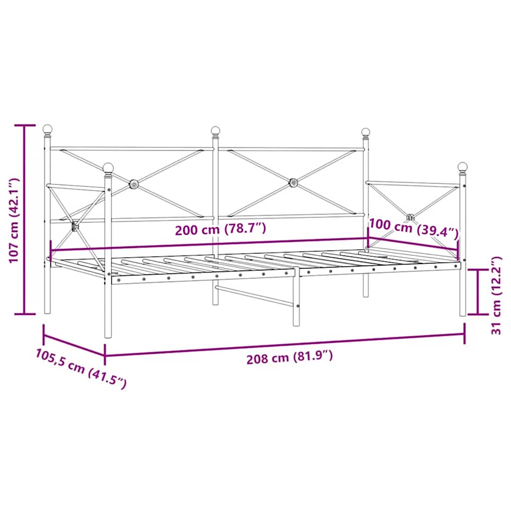 Dnevni krevet bez madraca bijeli 100x200 cm čelik