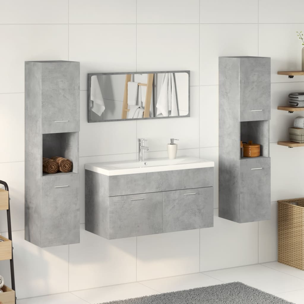 5-dijelni set kupaonskog namještaja siva boja betona drveni