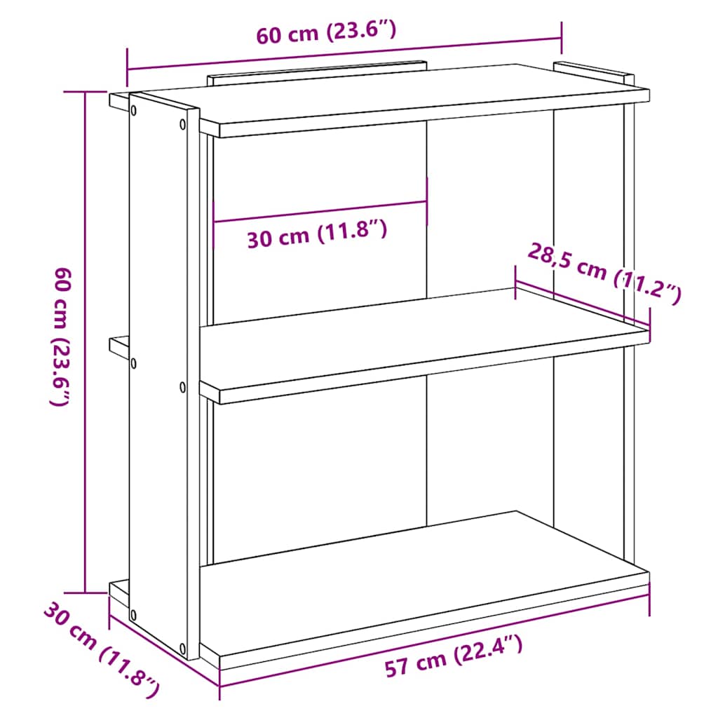 Regal za knjige s 3 razina boja staro drvo 60x30x60 cm drveni