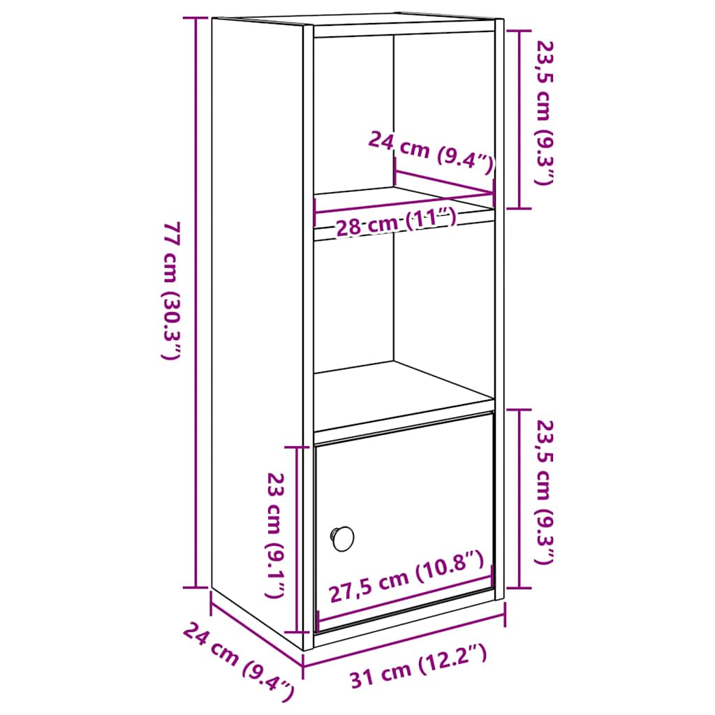 Regal za knjige crni hrasta 31x24x77 cm od konstruiranog drva
