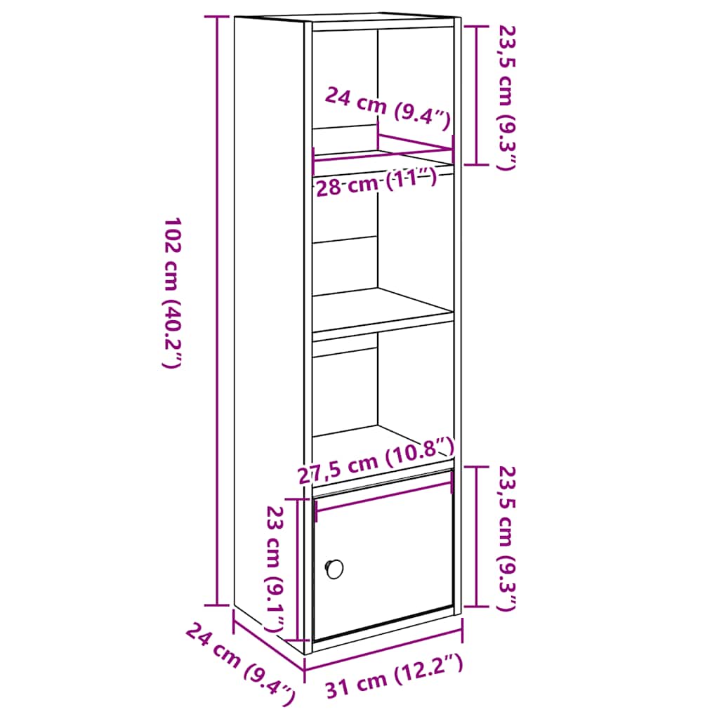 Regal za knjige boja betona 31x24x102 cm konstruirano drvo